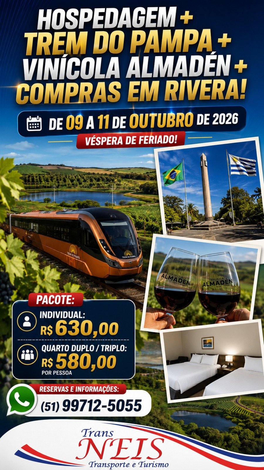 Flyer da viagem Hospedagem + Vinícola + Rivera